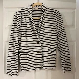 J Crew cream navy striped knit blazer‎ women’s size small 100% cotton pre…